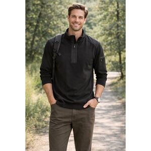 BUGATCHI 1/4 ZIP JACKET SCUBA FEEL ZIP POCKET ON SLEEVE MOCK NECK CASUAL MEN M